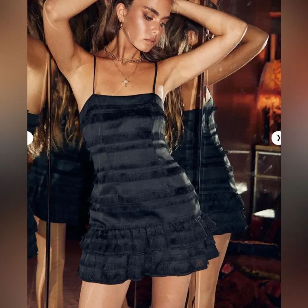 Princess Poly Molina Y2K black frill hem Babydoll cocktail mini dress 2